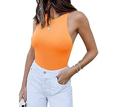 REORIA Women’s Sexy Sleeveless Racer Back Halter Neck Bodysuit Tank Tops | Amazon (US)