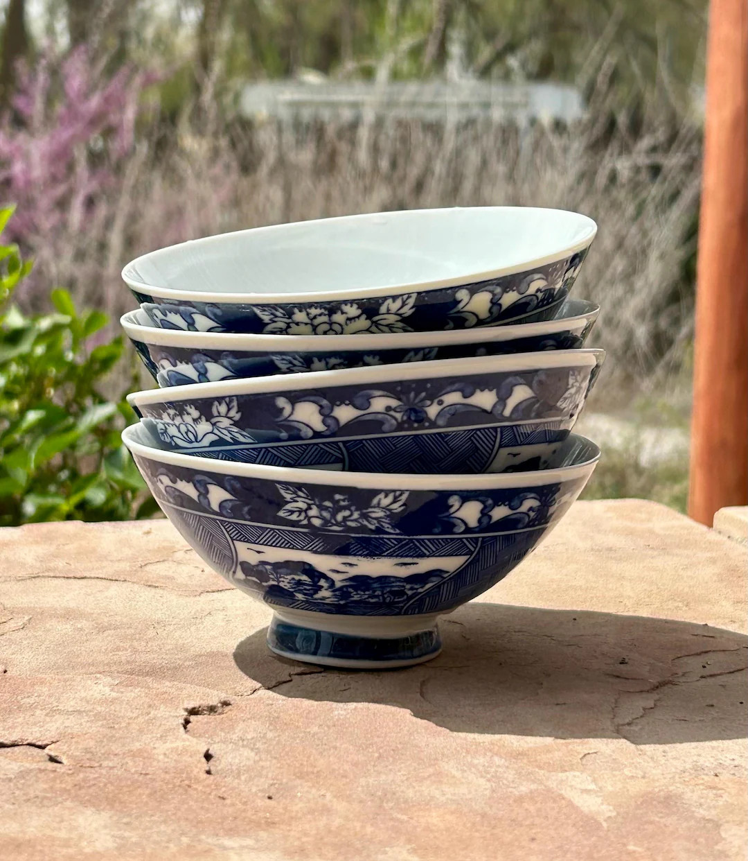 Set of Four Toyo Japanese Porcelain Blue and White Rice Bowls | Etsy (Global)