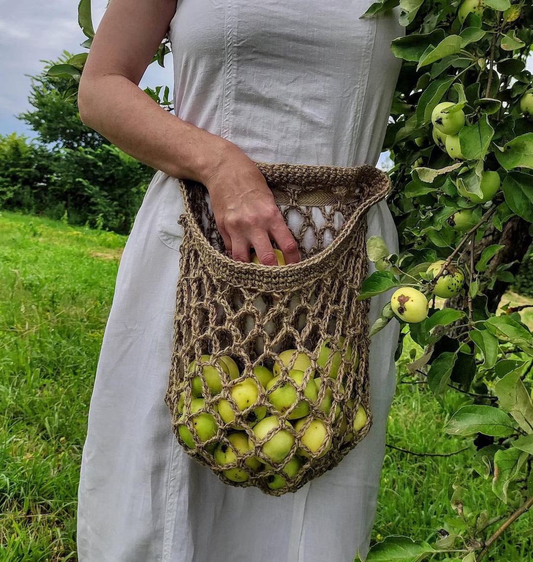 Harvest Apron Gathering. Bag Basket for Havesting. Jute Crocheted Apron With Large Pocket. Wall H... | Etsy (US)