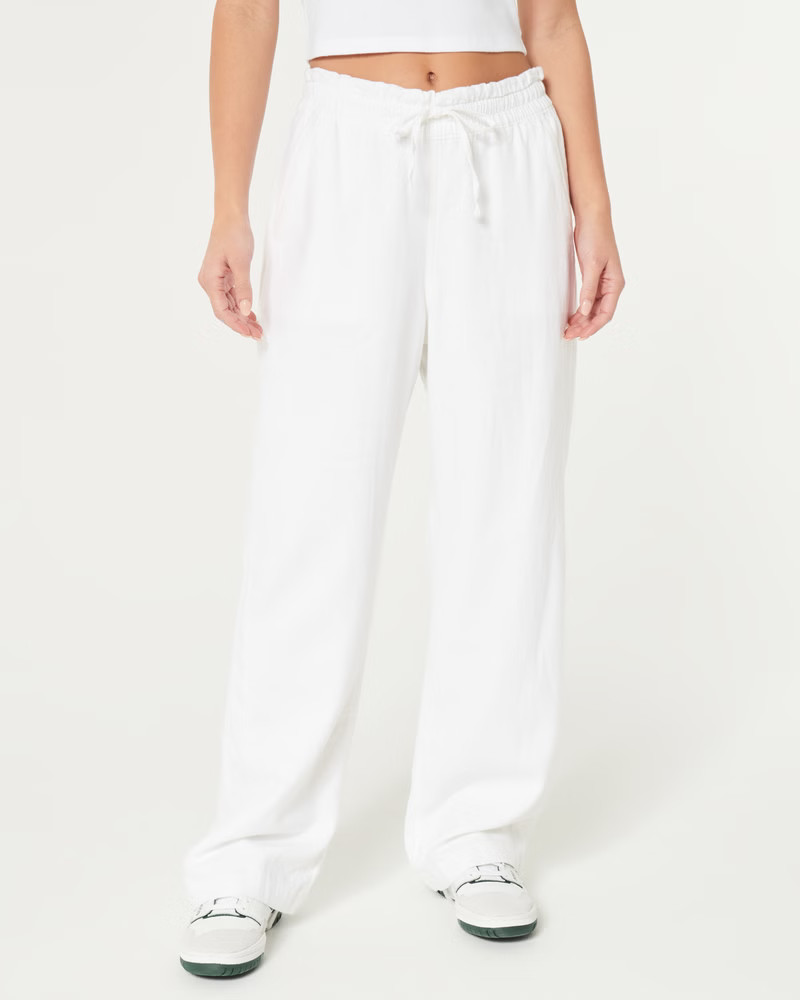 Women's Adjustable Rise Pull-On Linen Blend Baggy Pants | Women's Clearance | HollisterCo.com | Hollister (US)