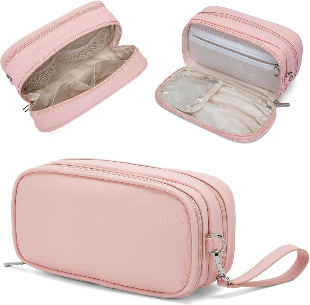 Makeup Bag for Women, Wide-open Makeup Organizer with Makeup Brush Holder, Waterproof Cosmetic Ba... | Amazon (US)