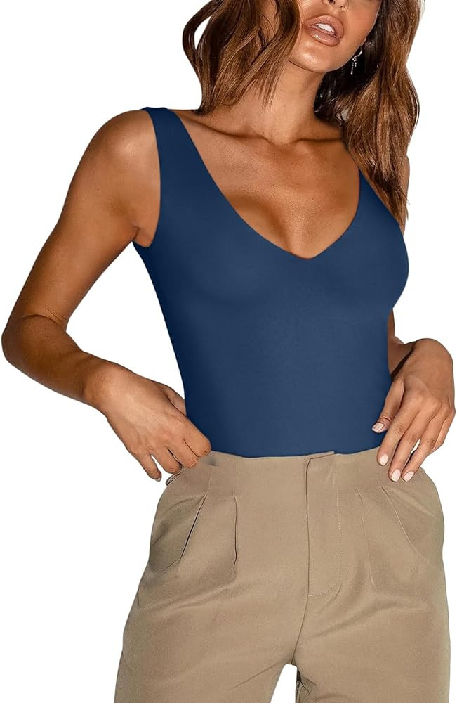 REORIA Butsmooth® Women’s Trendy Sexy Plunge Deep V Neck Sleeveless V Backless Going Out Tank ... | Amazon (US)
