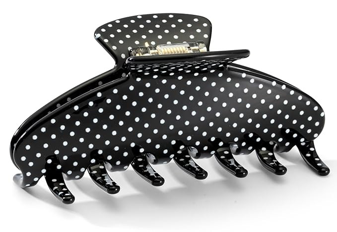 Large Acetate Hair Claw Clip for Women -Black Polka Dots Claws for Thick Hair with Non-Slip Teeth... | Amazon (US)