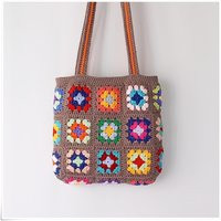 Crochet Granny Square Tote Bag Boho Linen Shoulder Bag | 13x13 | Etsy (US)