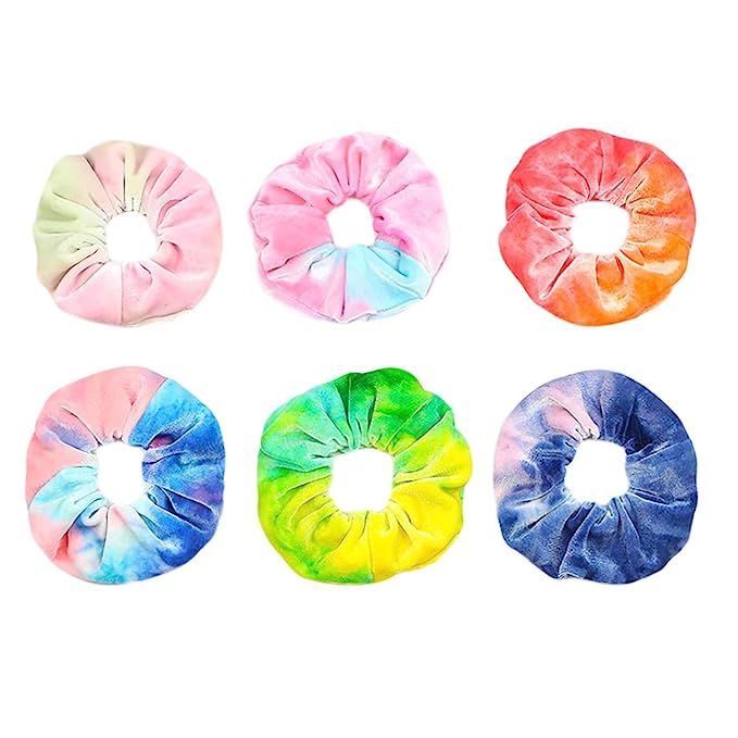 6 PCS Premium Velvet Macaron Theme Gradient Hair Scrunchies Tie Bobbles Girl's Tie Dye Rainbow Ha... | Amazon (US)