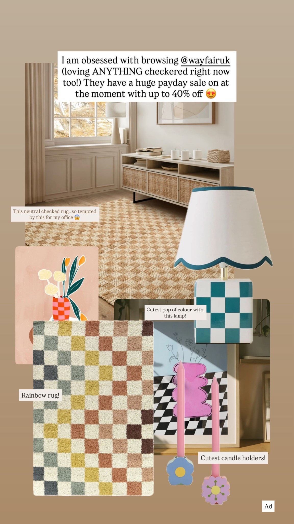 Ad.

Wayfair have a great payday sale with up to 40% off! I loveeee so many pieces but I have a real thing for checkered items. That neutral rug? Gotta be mine!!!! 

#LTKuk #LTKspring