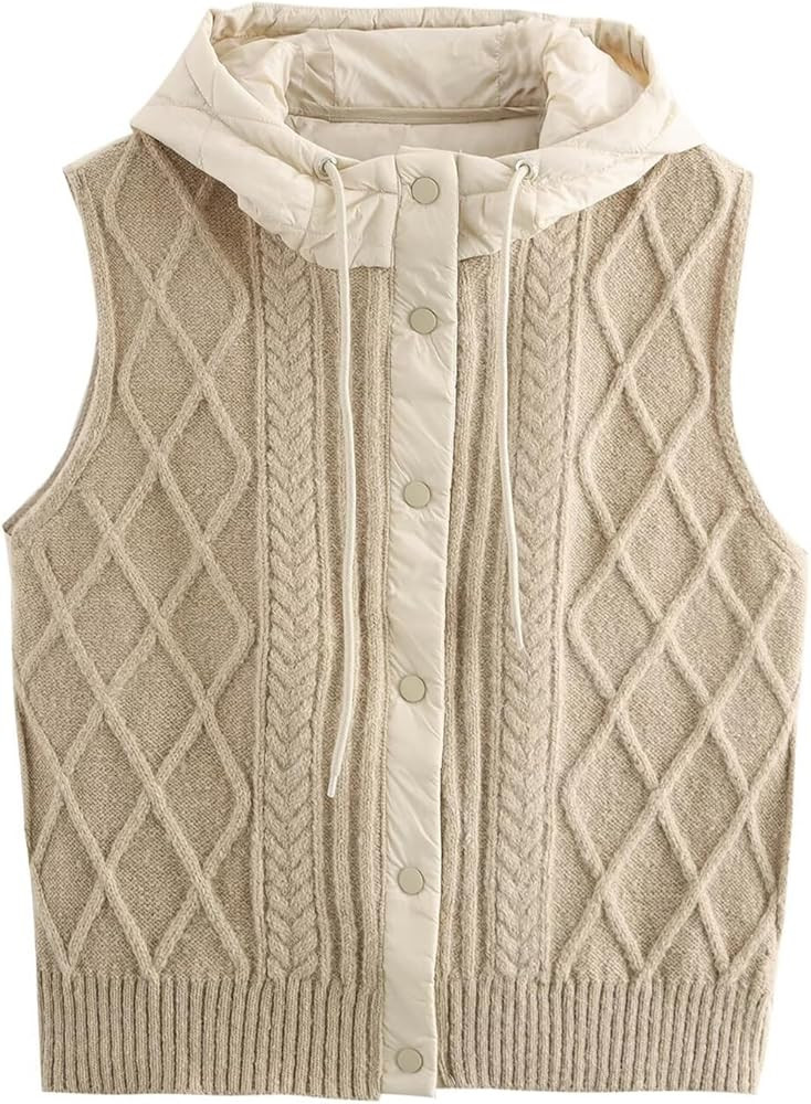 Women's Quilted Hooded Knit Vest Lightweight Padded Sleeveless Jacket, Casual Retro Layered Sweat... | Amazon (US)