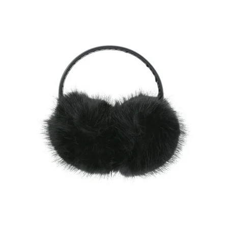 Time and Tru Women's Faux Fur Ear Muffs with Faux Leather Band, Black | Walmart (US)
