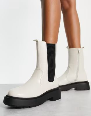 New Look flat high ankle croc chelsea boot in off white | ASOS (Global)