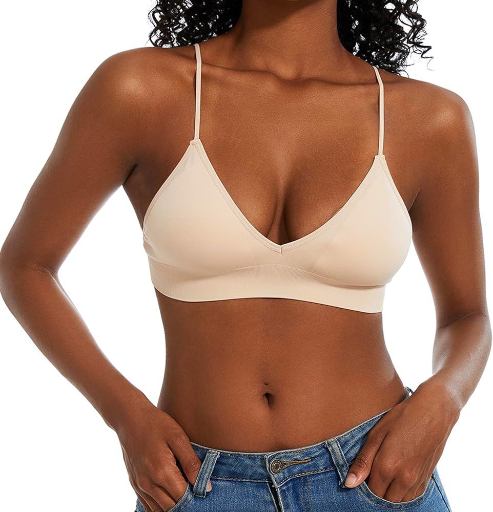 Seamless Bralette with Removeable Padding Spaghetti Strap Bralettes for Women Wirefree Seamless B... | Amazon (US)