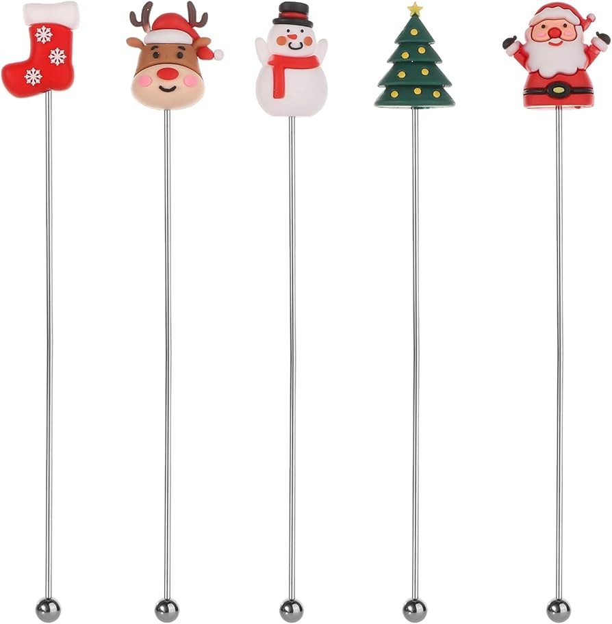 5pcs Christmas Cocktail Stirrers, Stainless Steel Christmas Swizzle Stir Sticks for Cocktails Whi... | Amazon (US)