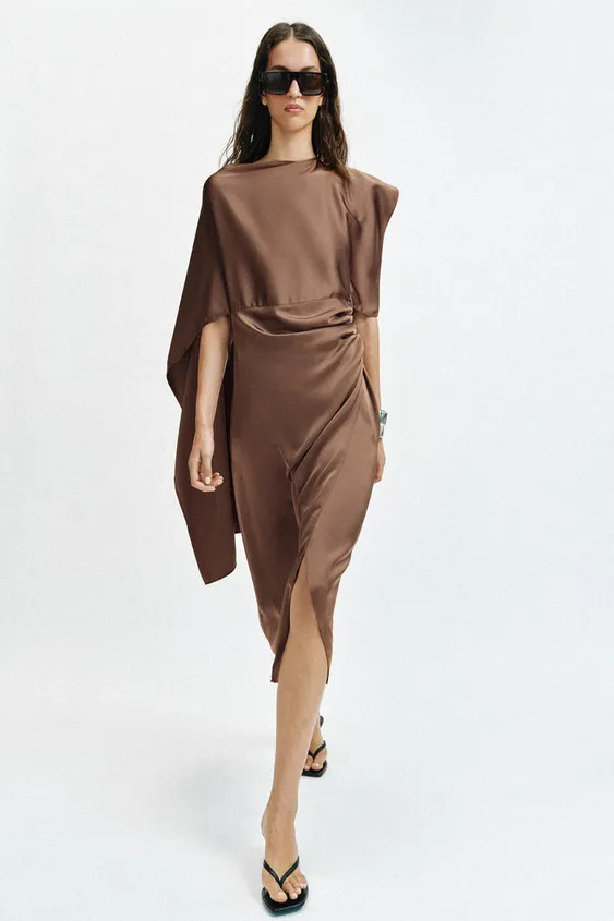 SATIN CAPE MIDI DRESS | Zara UK