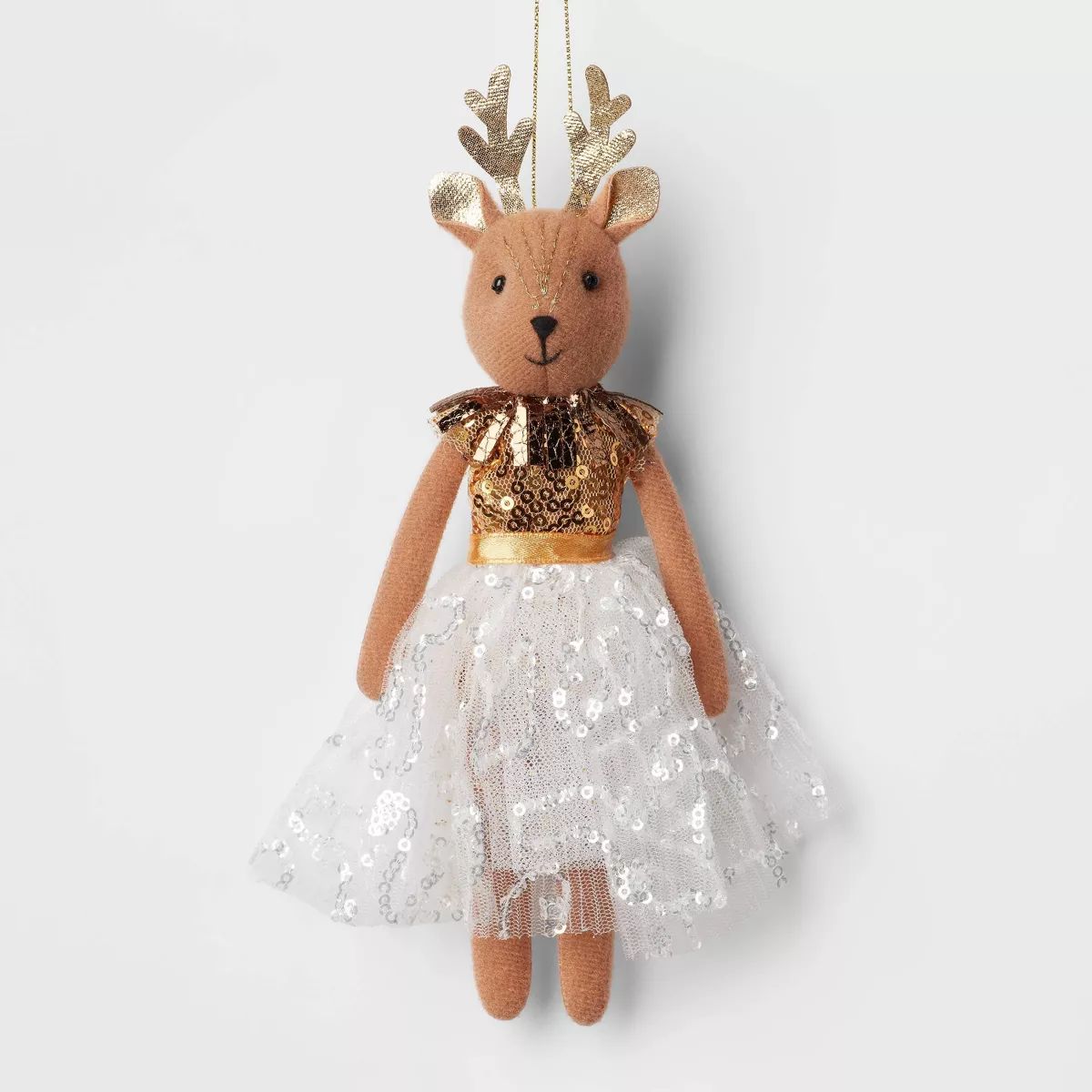 Fabric Deer in Sequined Dress Christmas Tree Ornament Brown/Gold/White - Wondershop™ | Target