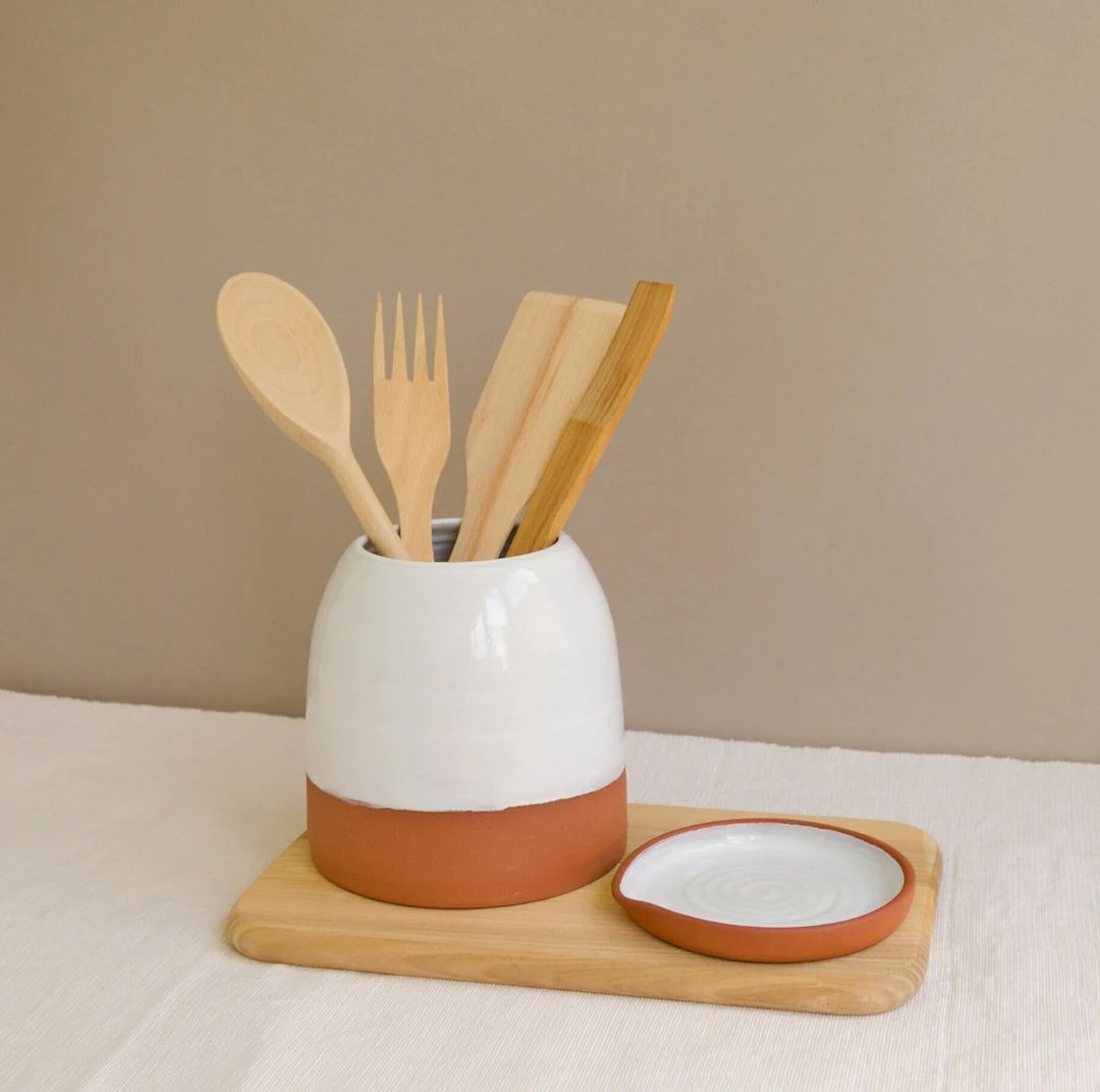 Christmas Gift Ceramic Utensil Holder and Spoon Rest, Set of 2, Housewarming Gift, Kitchen Utensi... | Etsy (US)