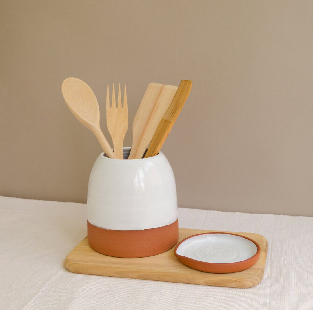 Christmas Gift Ceramic Utensil Holder and Spoon Rest, Set of 2, Housewarming Gift, Kitchen Utensi... | Etsy (US)