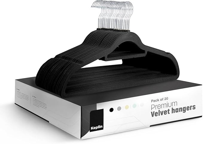 KEPLIN Velvet Hangers 20 Pack - Non-Slip Clothes Hangers with Tie Bar & 360° Hook - Durable & St... | Amazon (UK)