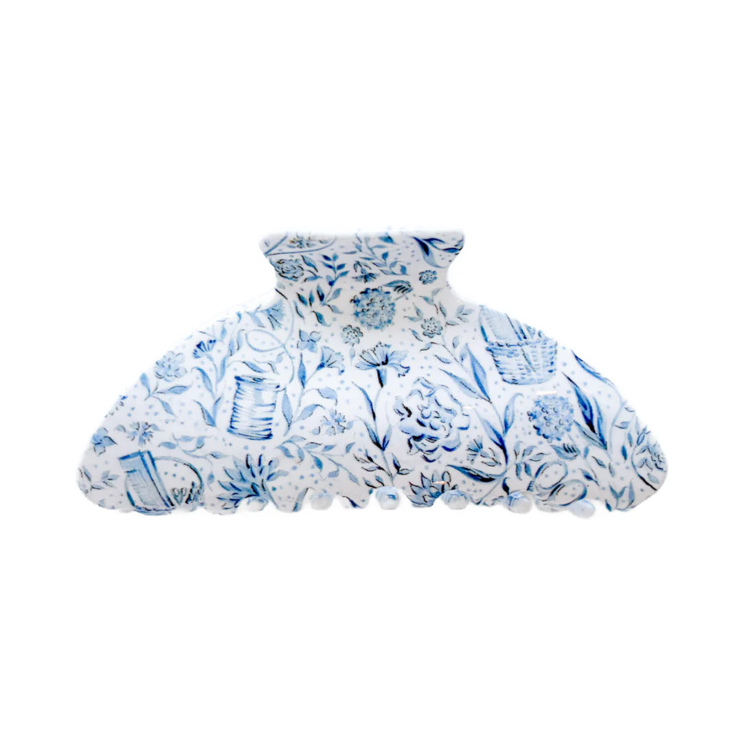 Blue Needlepoint Print Claw Clip - Large | Penny Linn Designs