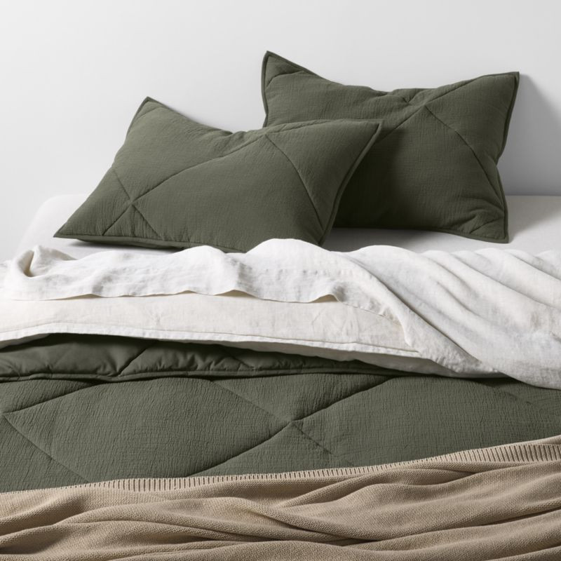 Aire Cotton Crinkle Matelasse Burnt Green King Comforter + Reviews | Crate & Barrel | Crate & Barrel
