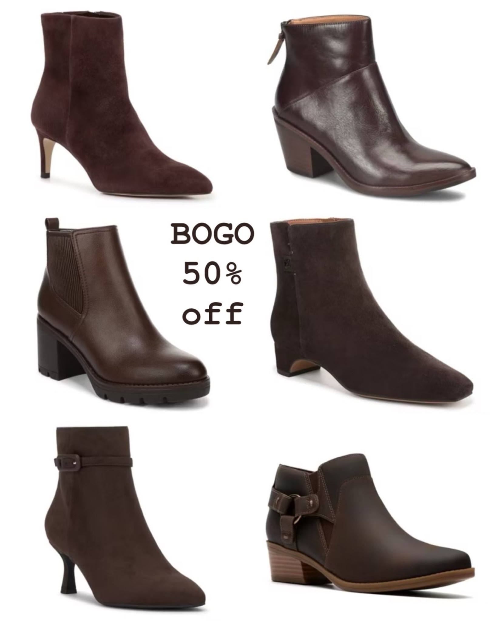 Dark brown booties on sale buy one get one 50% off. Includes lots of different styles in leather and suede, heeled booties, block heel, and more.

#LTKWorkwear #LTKSaleAlert #LTKSeasonal