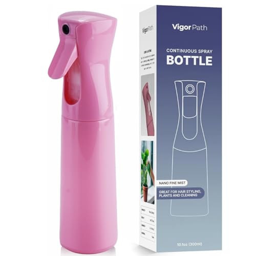 VIGOR PATH Continuous Spray Bottle with Ultra Fine Mist - Versatile Water Sprayer for Hair, Home Cleaning, Salons, Plants, Aromatherapy, and More - Empty Hair Spray Bottle - 300ml/10.1oz (Pink) | Amazon (US)