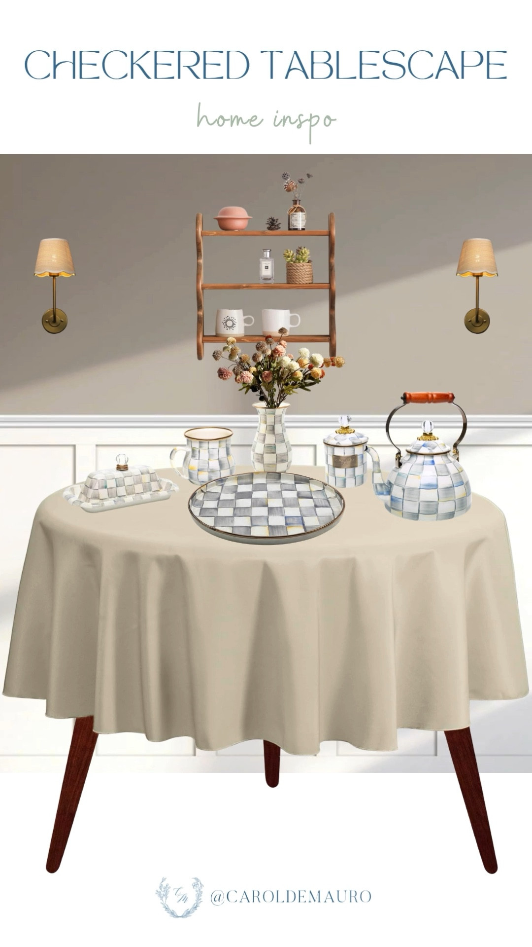 Bring a touch of whimsy to your dining room! This setup features a cozy light beige tablecloth, the classic MacKenzie-Childs checkered tea kettle, and a checkered patterned vase filled with blooms for a perfectly curated aesthetic.

amazon home, spring refresh, brunch inspo, tablescape idea, hostess tips, entertaining at home, tableware, grand millenial

#LTKHome #LTKU #LTKSeasonal