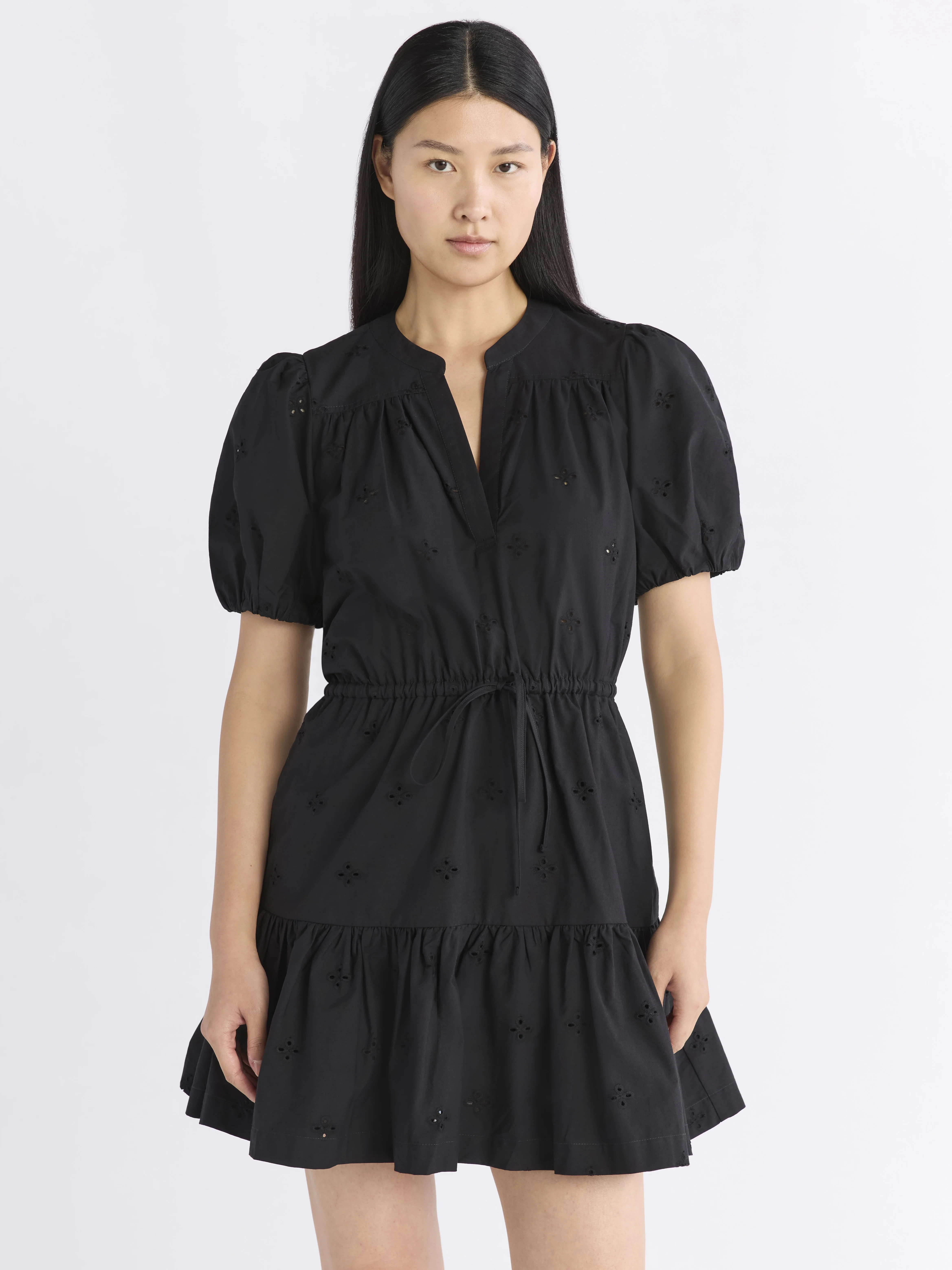 Free Assembly Women's and Women's Plus Cotton Eyelet Tiered Mini Dress with Puff Sleeves, Sizes X... | Walmart (US)