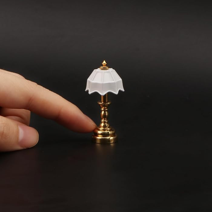 Miniature Lamp for Dollhouse Decoration 1/12 Vintage Table Lamps Non-Functional Light for Dollhouse Desk, Bedroom, Living Room (White) | Amazon (US)