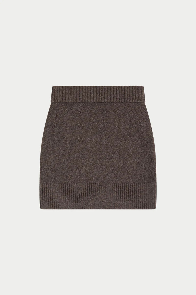 EMBLEM EMBROIDERED KNIT SKIRT - BROWN | The Couture Club