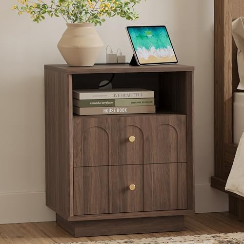Nightstand with Charging Station, Mid Century Modern Nightstand with Arched Design, Minimalist En... | Amazon (US)