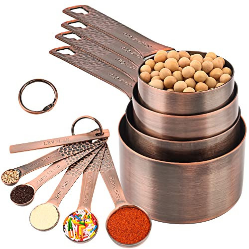 SPUVGVC Measuring Cups and Spoons Set, Copper Measuring Cups and Spoons Set, Metal Measuring Cups Spoons, 4 Kitchen Measuring Cups & 5 Measuring Spoons & 1 Leveler, Metric Baking Measure Cups & Spoons | Amazon (US)