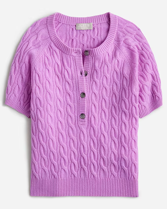 Cashmere cable-knit henley T-shirt | J. Crew US