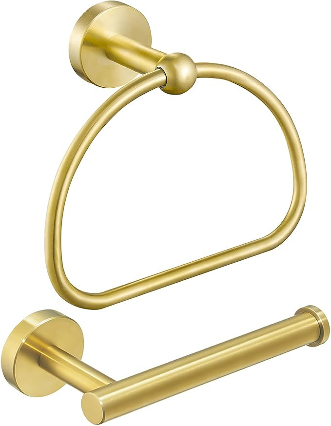 Leyden Soporte para papel higiénico Anillo para toalla Oro cepillado Herrajes de baño Soporte p... | Amazon (US)