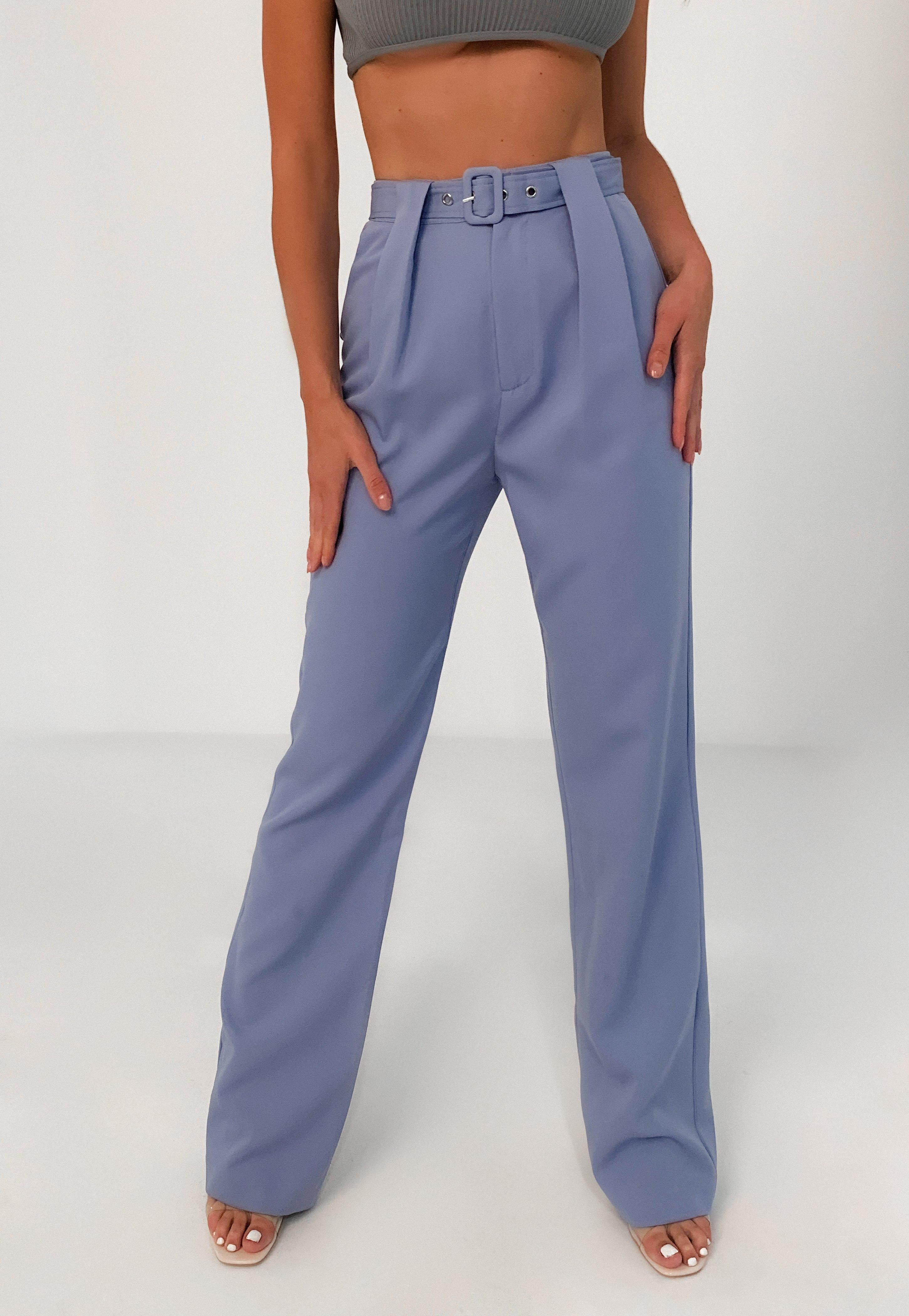 Blue Co Ord Belted Cigarette Pants | Missguided (US & CA)