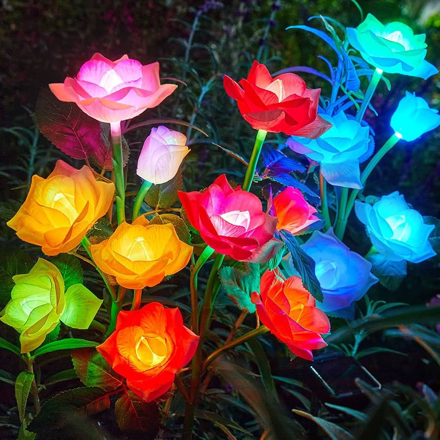 RECHOO Solar Garden Lights Outdoor Decorative, 3 Pack Solar Flower Lights with 15 Rose Flowers, M... | Amazon (US)