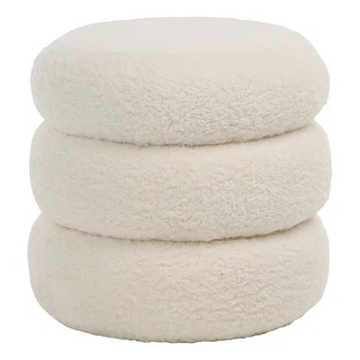 Wylee Ivory Faux Sheepskin Round Ottoman | Wayfair North America
