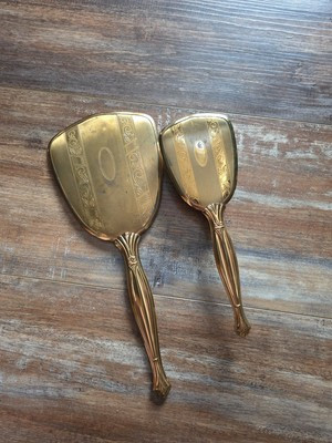 Vintage Regency Gold Tone Hand Mirror W/ Matching Brush- Floral & Vine Design | eBay US