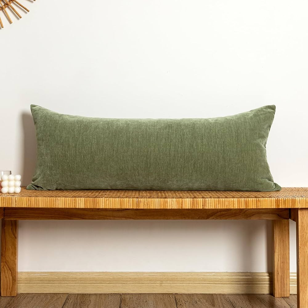Chenille Lumbar Pillow Covers 14x36 inch, Olive Sage Green Decorative Pillow Covers, Farmhouse So... | Amazon (US)