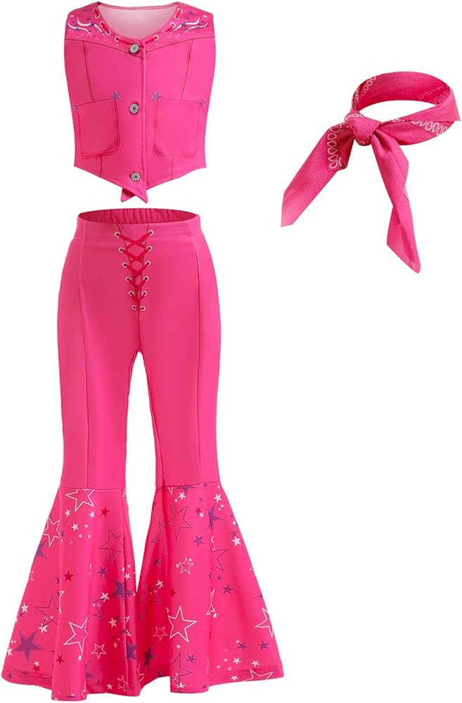 BILOPER 3Pcs Pink Costume Girls Toddler Movie Doll Costume Set Halloween Cosplay 4-13Years | Amazon (US)