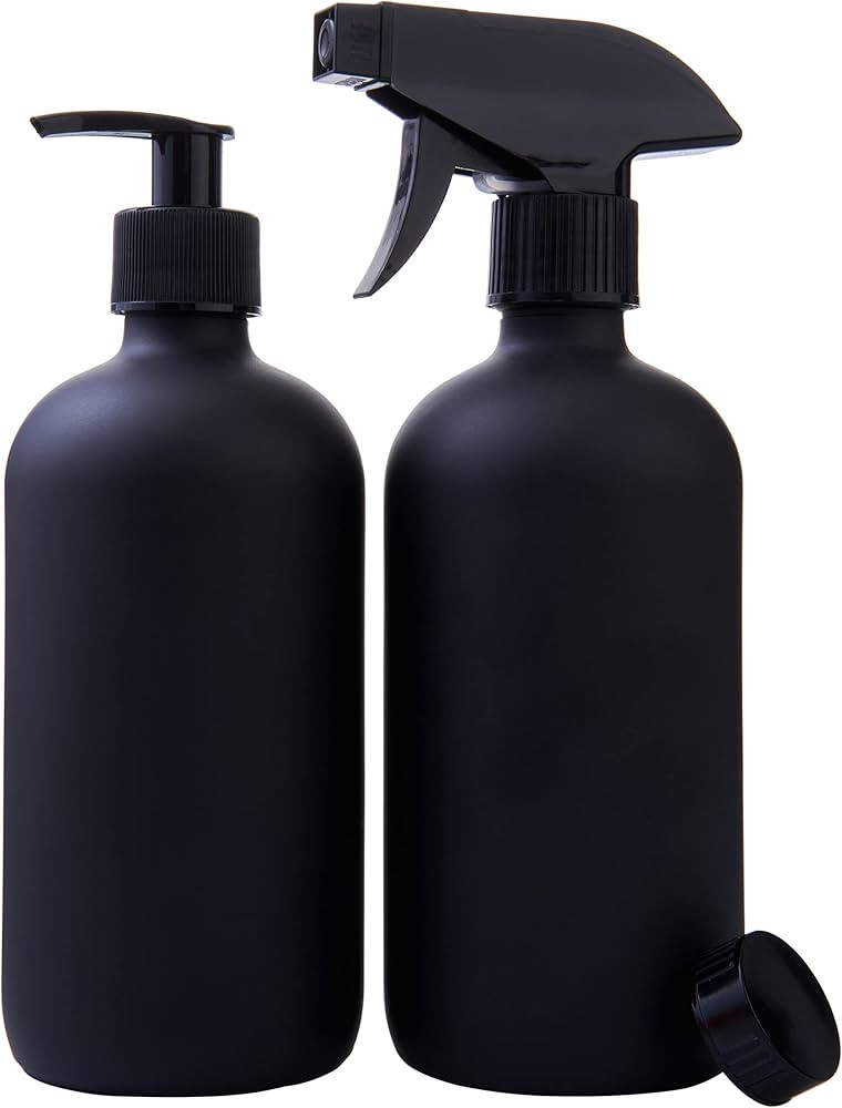 Focus Nutrition Black Coated Glass Boston Round Bottles with Flat Caps, Soap Dispenser Pump and S... | Amazon (US)