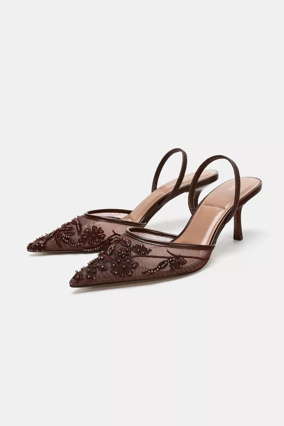 RHINESTONE MESH SLINGBACK HEELS | Zara UK