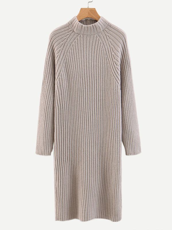 Raglan Sleeve Rib Knit Trim Sweater Dress | SHEIN