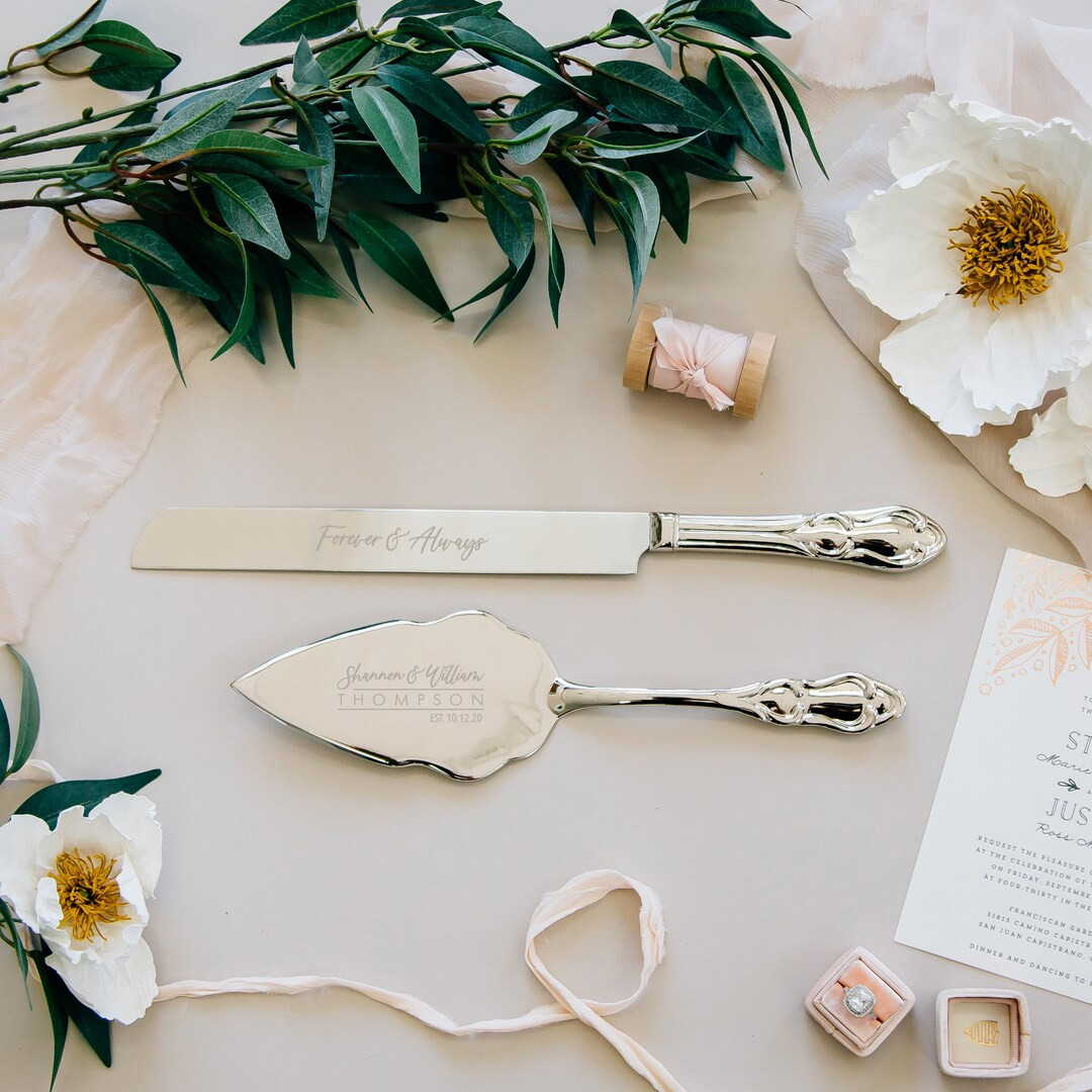 Personalized Silver Wedding Cake Knife and Server Set (2pc) Engraved Classic Silver Serving Set, ... | Etsy (US)