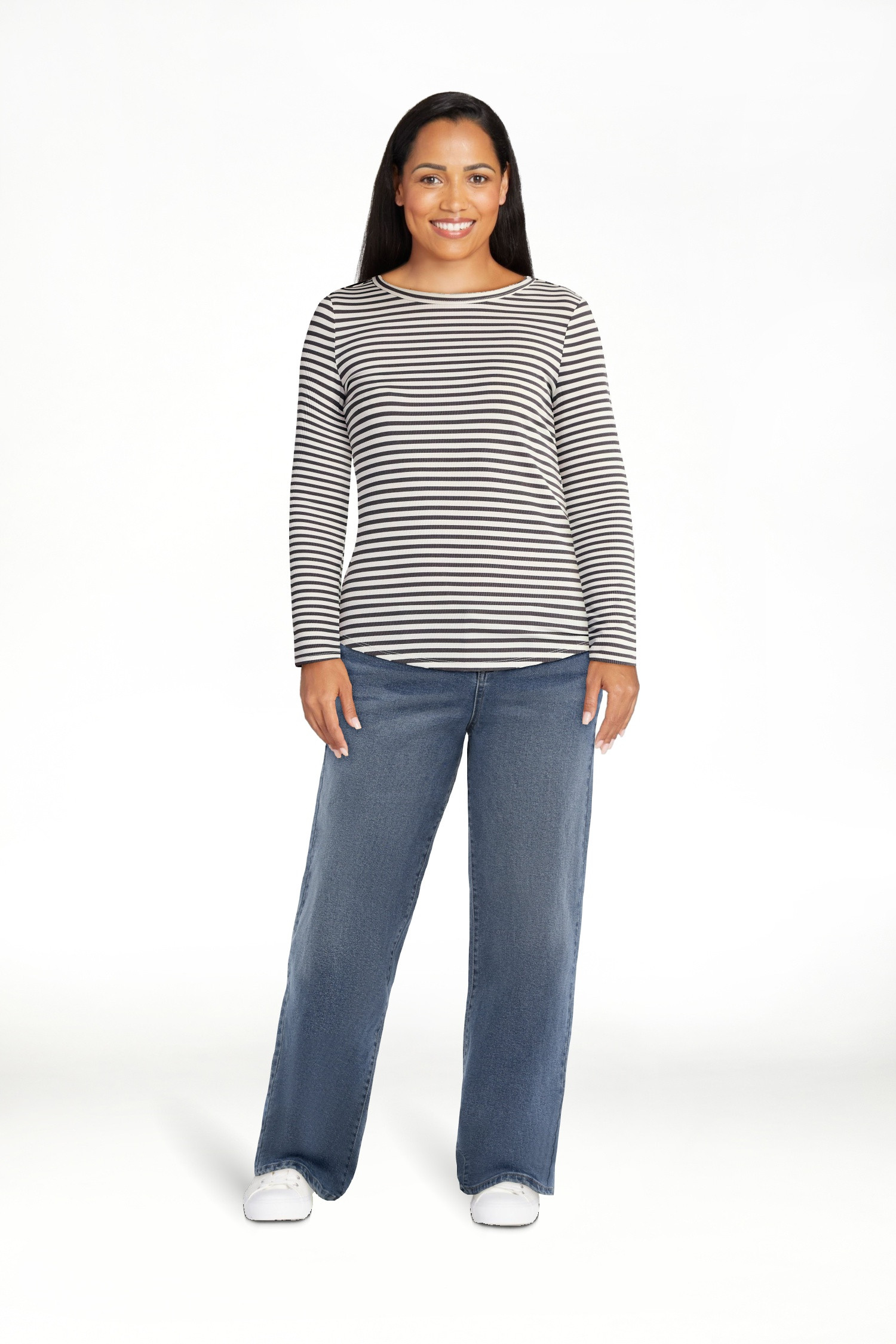 No Boundaries Ribbed Crewneck Tee with Long Sleeves, 1 or 2-Pack, Women's & Women's Plus XXS-XXL | Walmart (US)