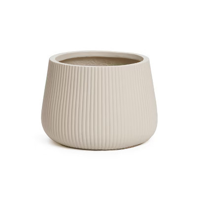 LuxenHome 15.5" Dia Round Concrete Planter Large Indoor Outdoor Plant Pot with Drainage Hole and Plug Modern Off-White Ripped Flower Pot | Target