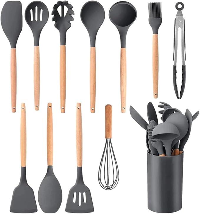 Kit Utensílios de Cozinha, 12 Peças em Silicone, Conjunto de Colheres e Espátulas para Cozinha... | Amazon (BR)