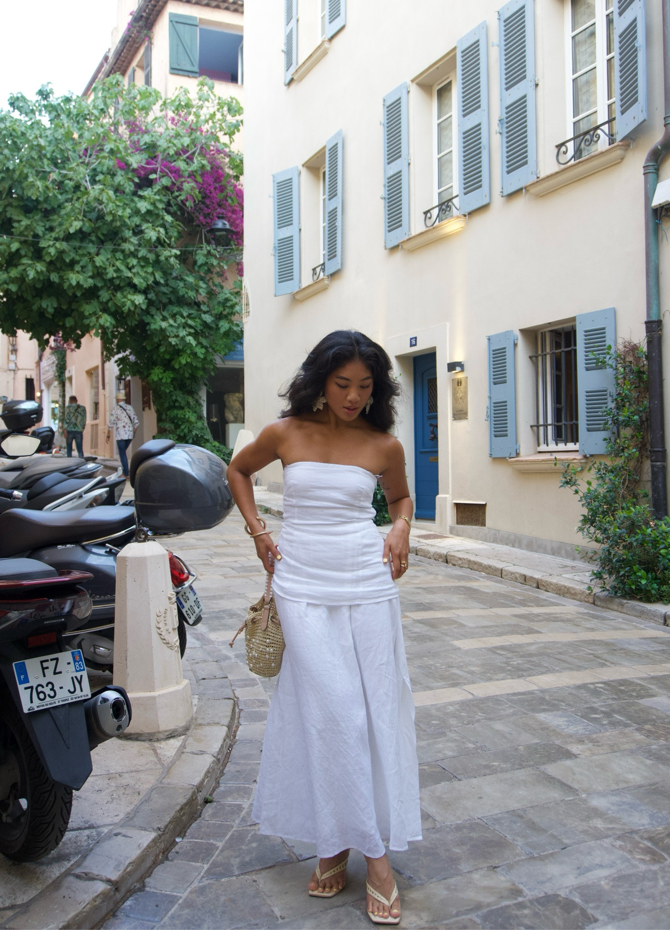knee length dresses for ladies White Linen Strapless Cowl Back Mini Dress main image 0