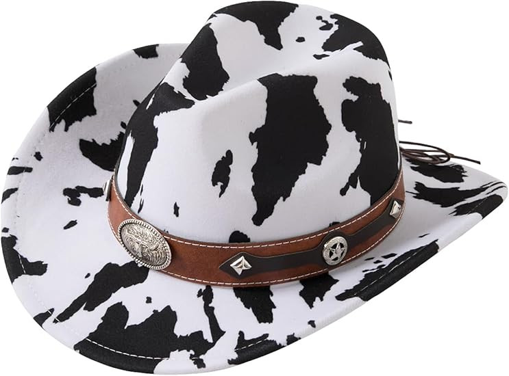 GORGLITTER Women's Cowboy Hat Cow Print Western Trendy Metal Bull Hatband Party Cowgirl Hats Vaca... | Amazon (US)