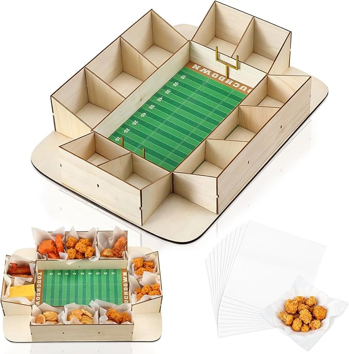 Football Charcuterie Board Reusable Wooden Football Stadium Food Tray Sport Party Supplies Kit 50... | Amazon (US)