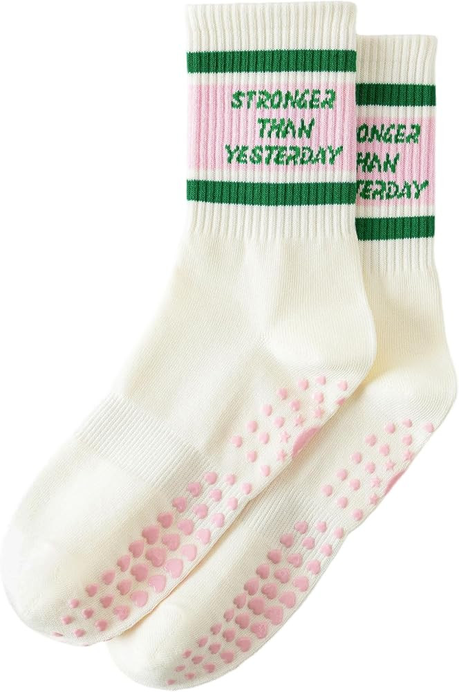 Yawlsow Pilates Grip Socks for Women Yoga Grippy Socks Cute Barre Non Skid Athletic Crew Sticky S... | Amazon (US)