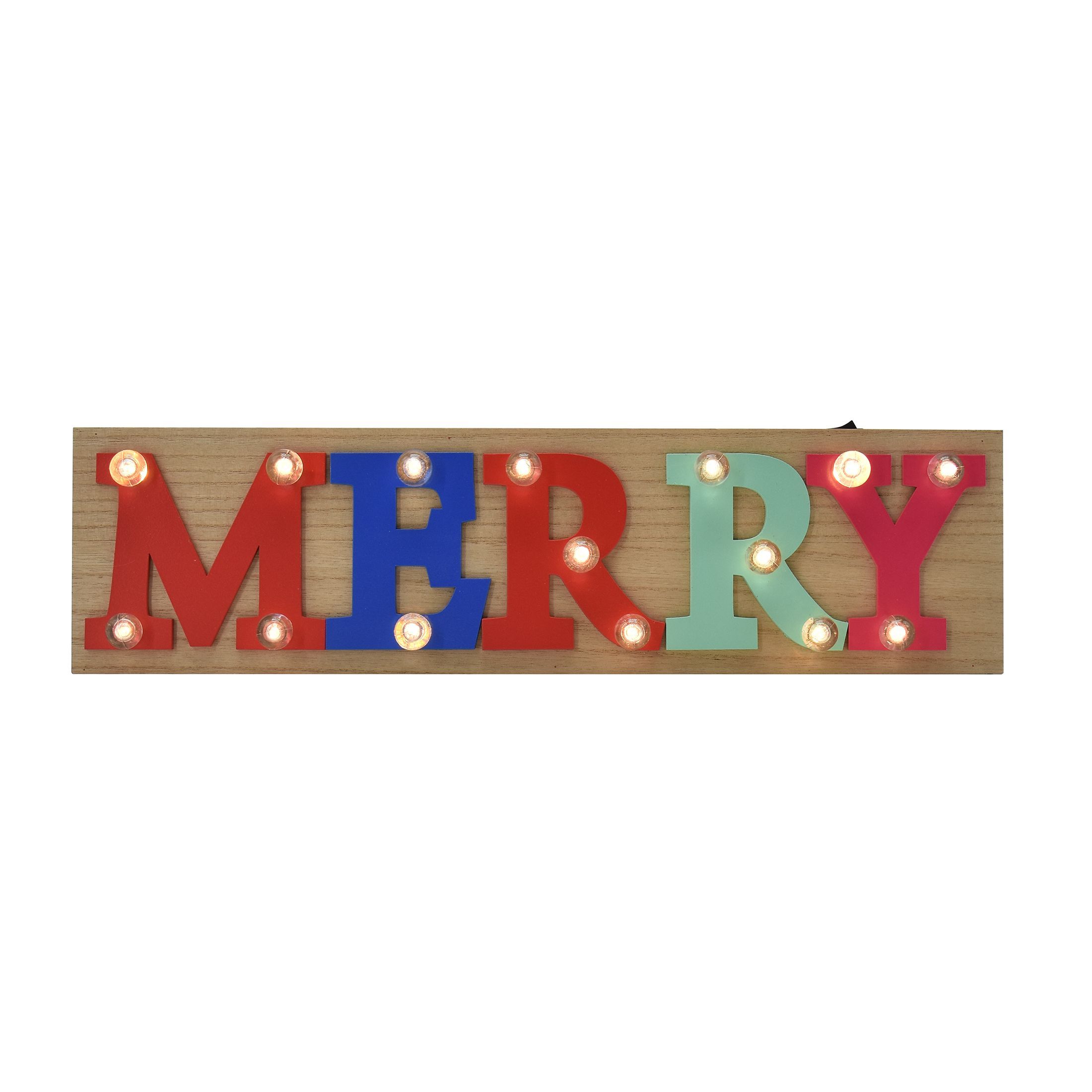Holiday Time "MERRY" Multicolor Light Up Wood Sign, 18"*5" - Walmart.com | Walmart (US)
